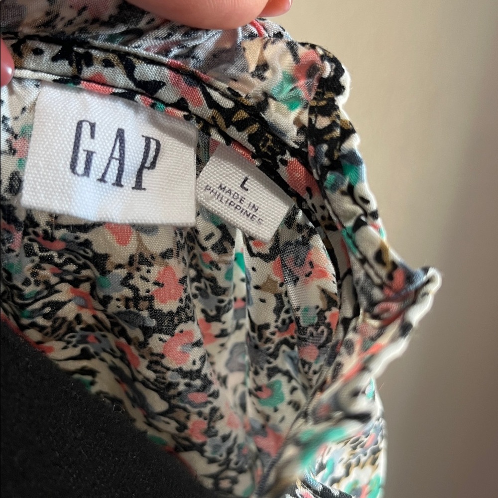 GAP Womens Floral Pattern Sleeveless Split Neck Mini Dress Ruffle Sz L Casual - Picture 3 of 10